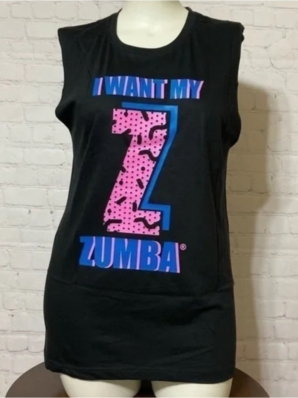 Zumba Fitness Black Tank with Pink Leopard 'Z' and Blue Accents